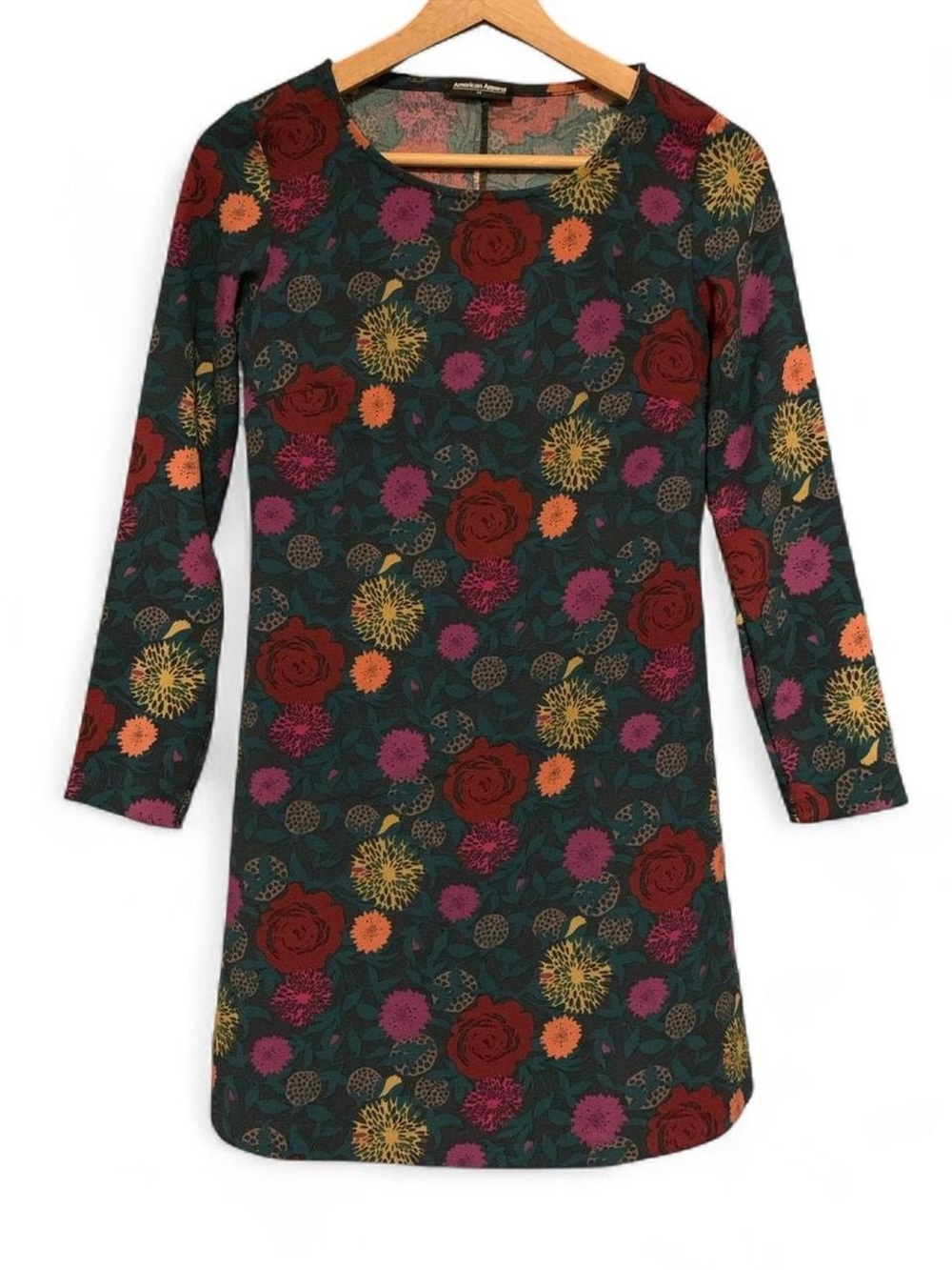 American Apparel Crepe Dress Floral Print Long Sleeve Tunic XS Cottagecore Gran